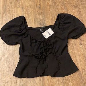 Front Tie Cropped Black Shirt